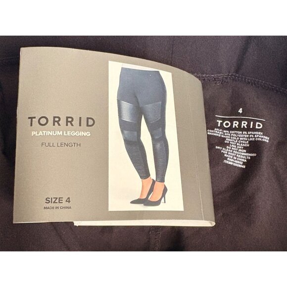 Torrid +4 Black High Waisted Faux Leather Striped Detail Tapered Leg Leggings - Picture 5 of 5